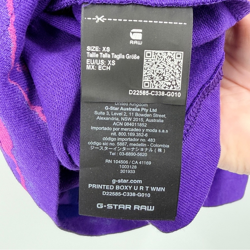 G-Star RAW Printed Boxy Eye Graphic Tee NWT Dark Violet Eye Dye XS - Picture 5 of 9